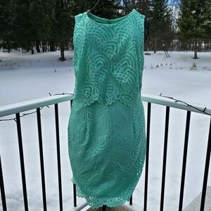 Madison Leigh green dress, lace overlay, size 12, VGUC